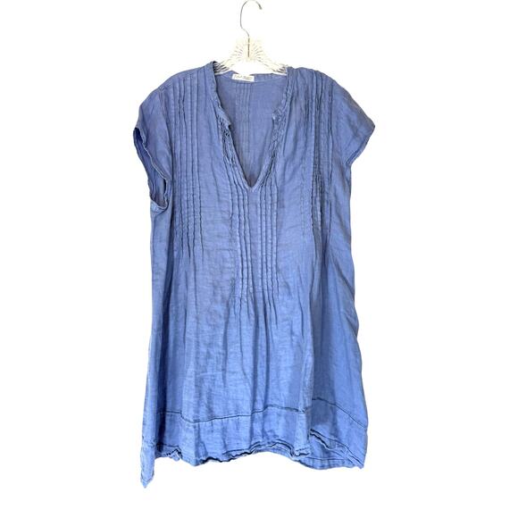 Free People CP Shades Dress Blue Lagenlook Linen Regina Tunic Relaxed Large - Picture 1 of 15